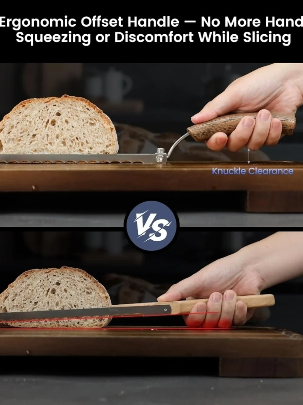 Left Handed Bread Knife Bow Design Razor Sharp 4 Scale Marks Sourdough Baguettes